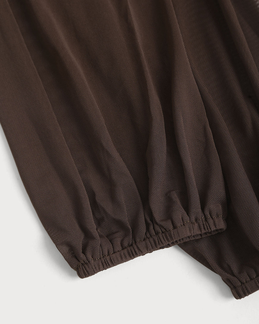 Kahverengi Omuzları Açık Bükümlü Tişört