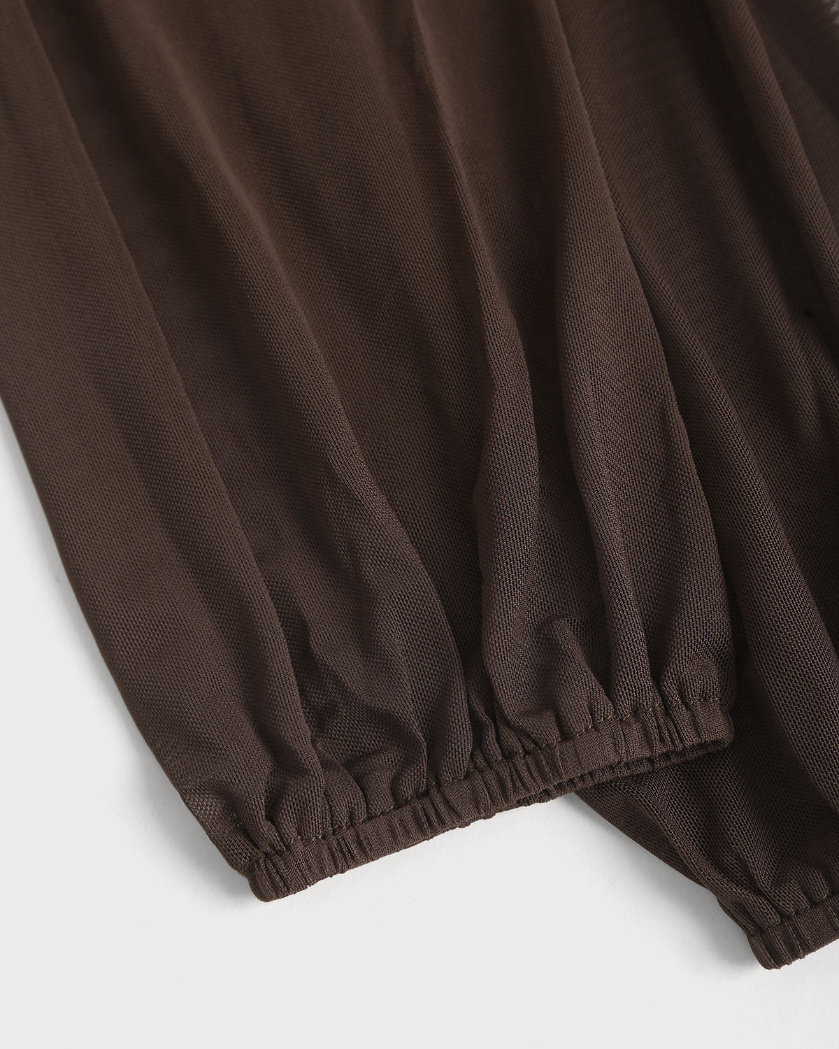 Kahverengi Omuzları Açık Bükümlü Tişört