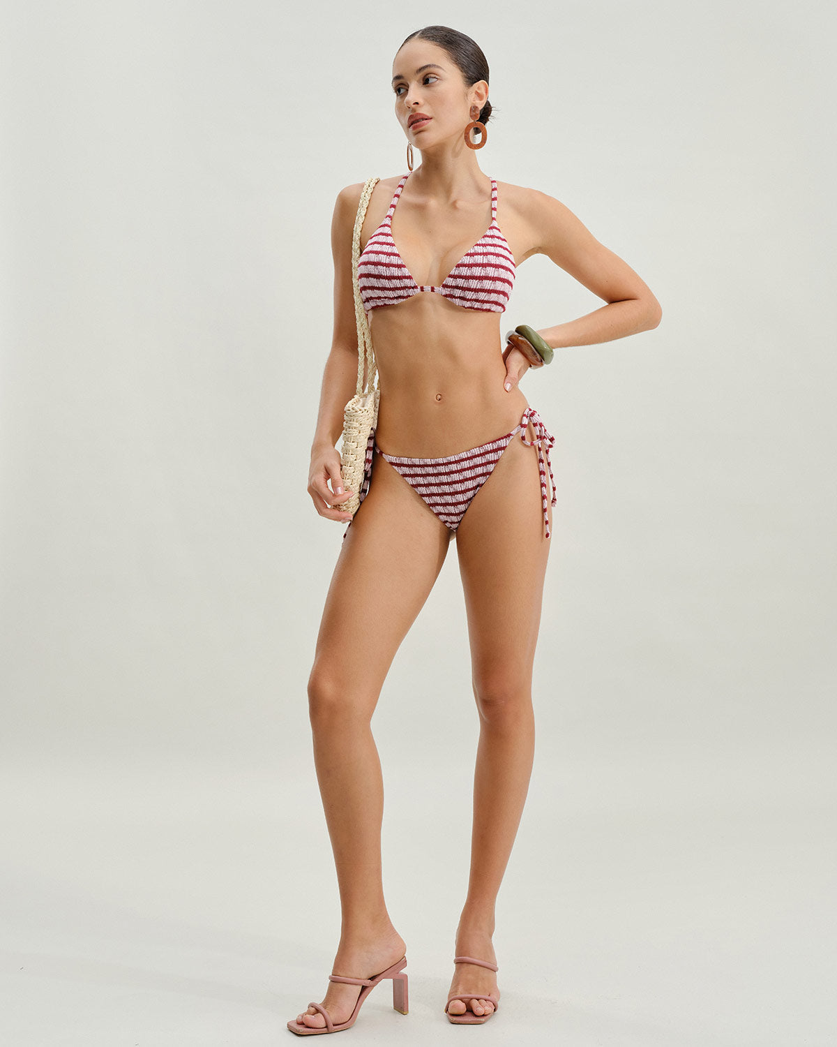 Kırmızı Çizgili Üçgen Bikini Takımı