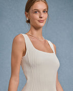 Beyaz Kare Yaka Mini Elbise