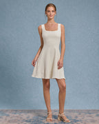 Beyaz Kare Yaka Mini Elbise