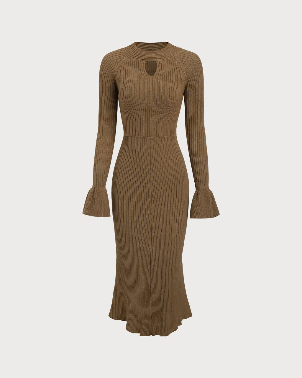 Kahverengi Çan Kollu Bodycon Kazak Elbise