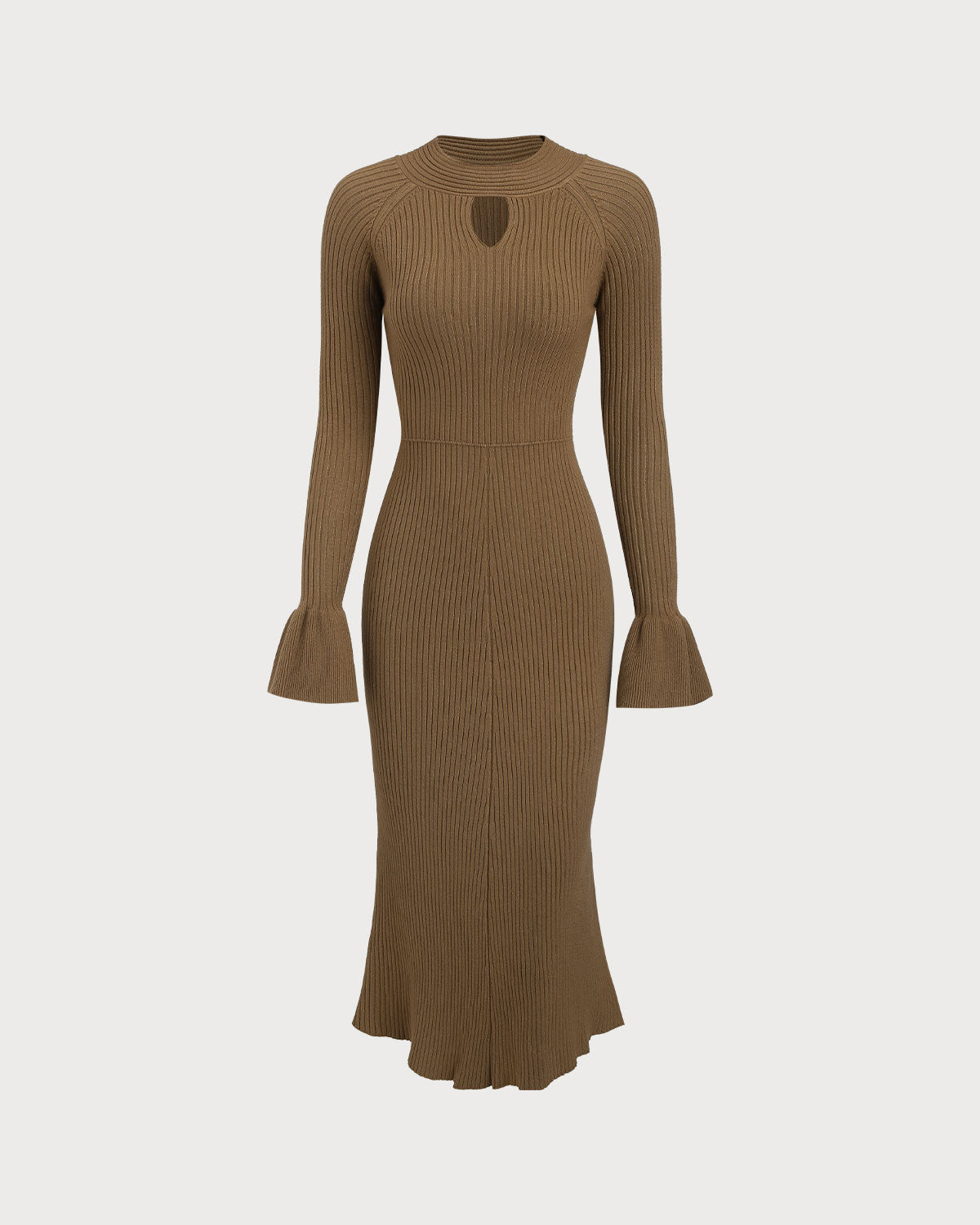 Kahverengi Çan Kollu Bodycon Kazak Elbise