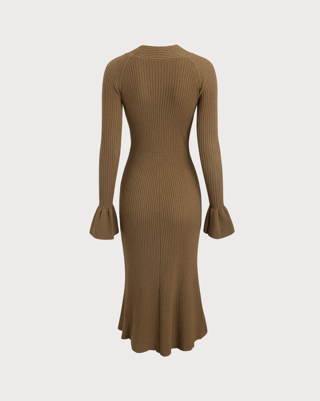 Kahverengi Çan Kollu Bodycon Kazak Elbise