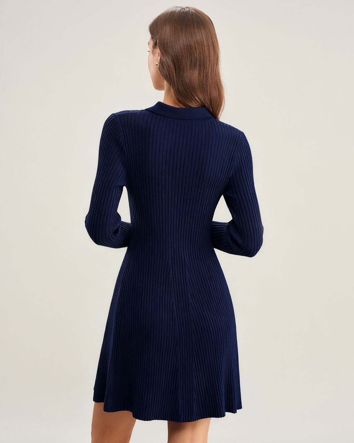 Lacivert A-Line Düğmeli Kazak Elbise