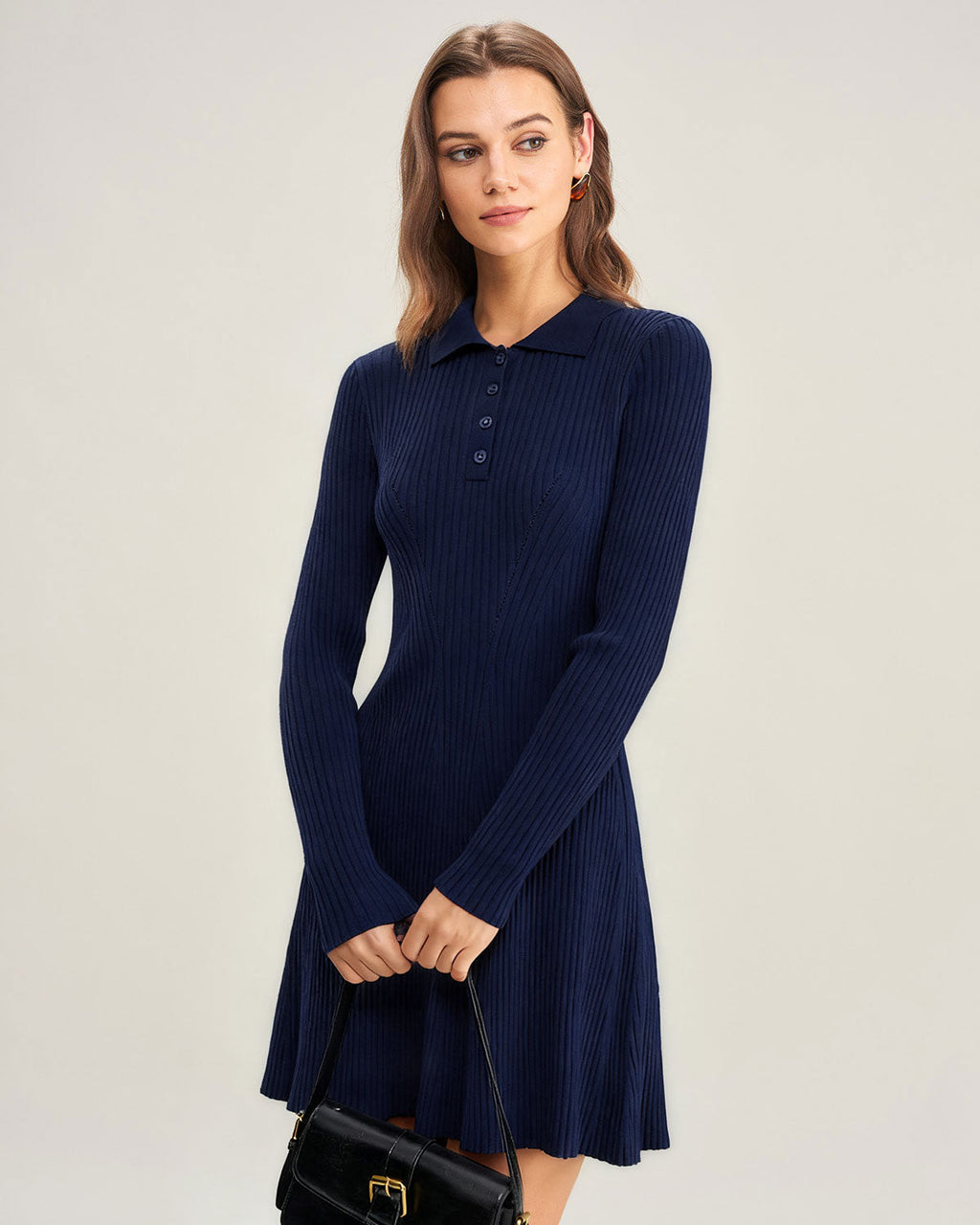 Lacivert A-Line Düğmeli Kazak Elbise