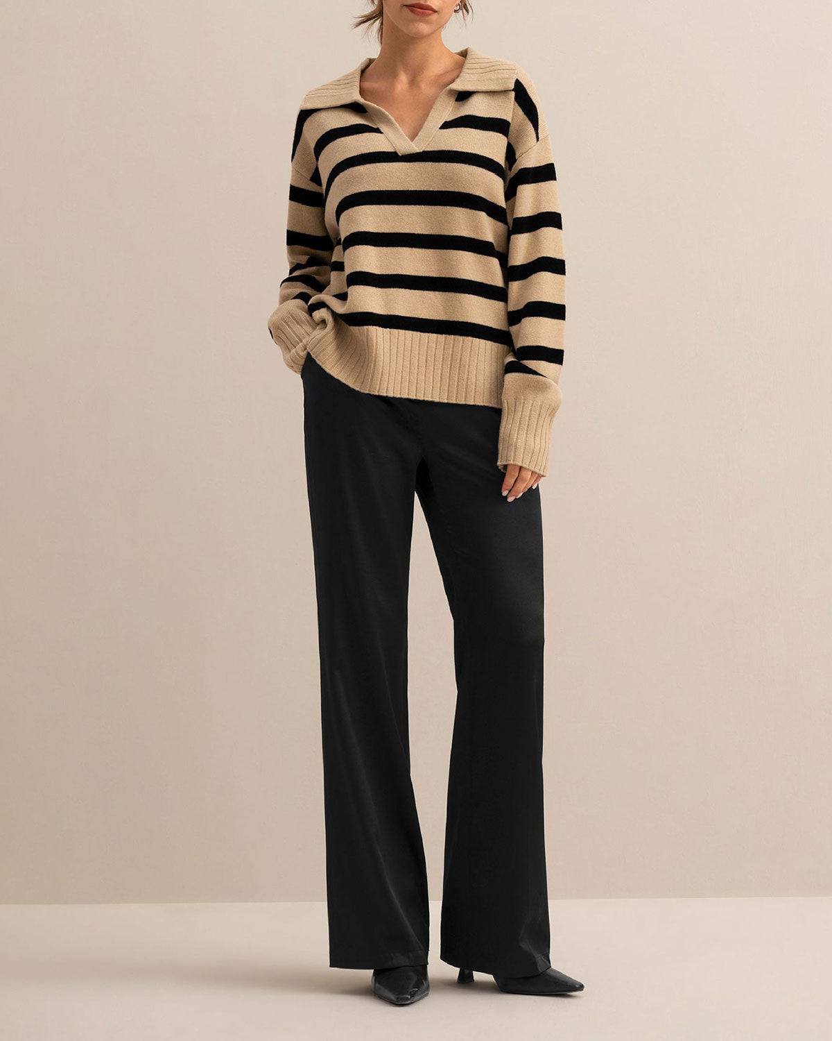 Haki Çizgili Bol Kazak