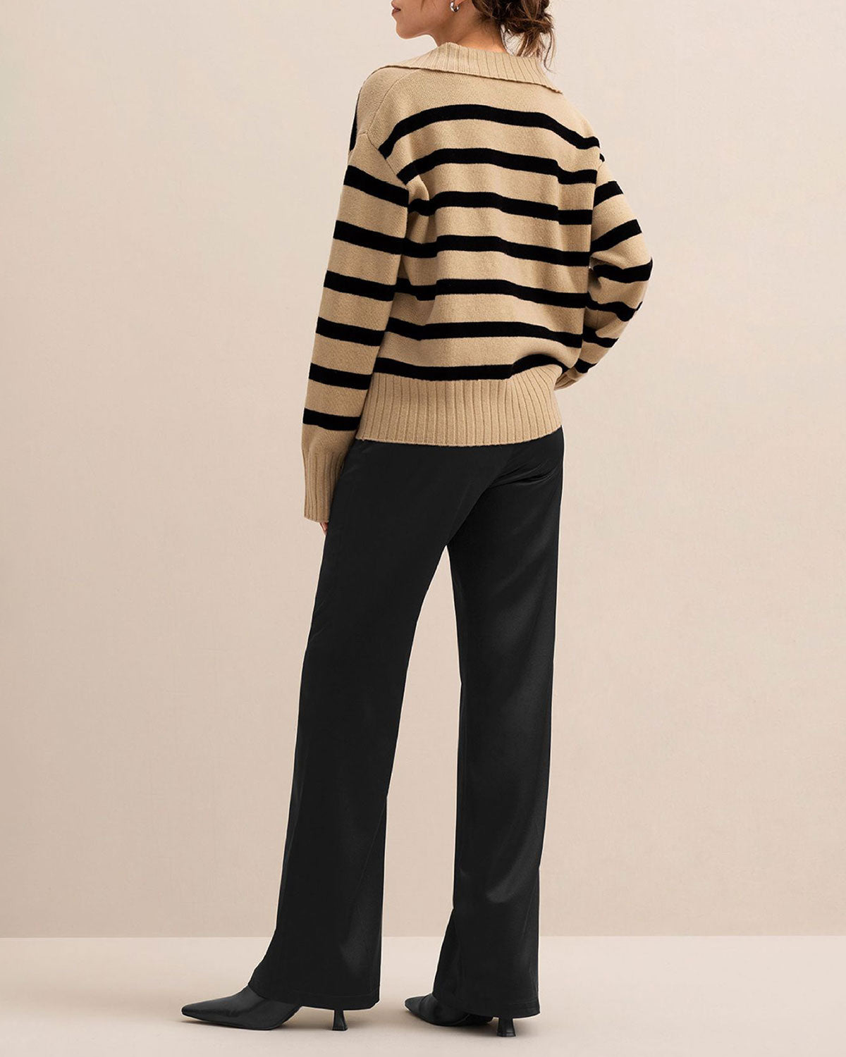 Haki Çizgili Bol Kazak