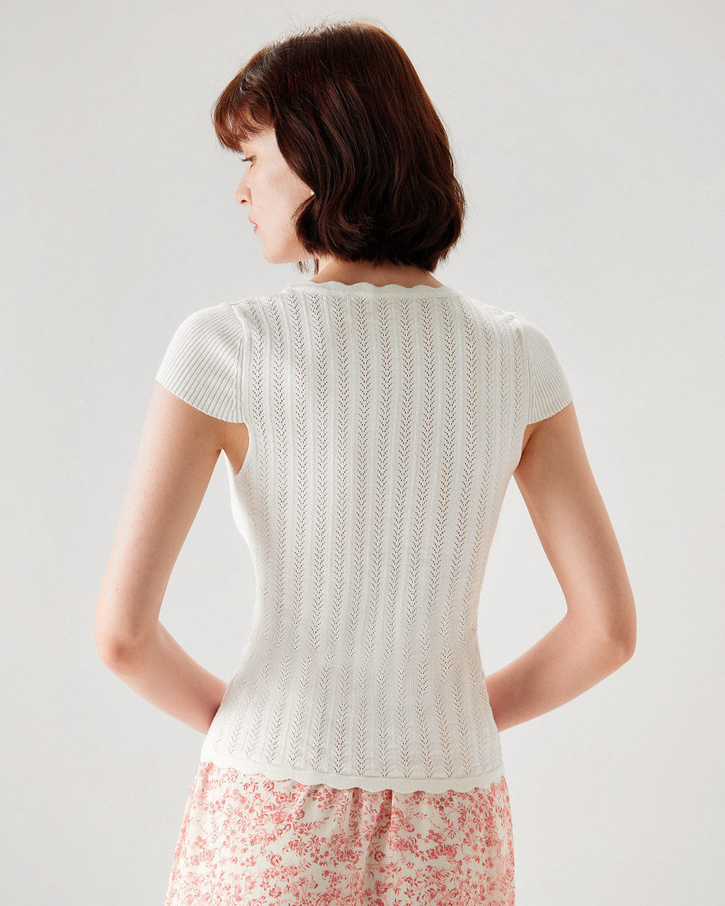 Beyaz U Yaka İnce Triko Tişört