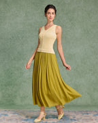 Sarı V Yaka Düğmeli Örgü Atlet