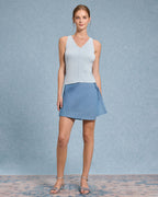 Mavi V Yaka Düğmeli Örgü Atlet