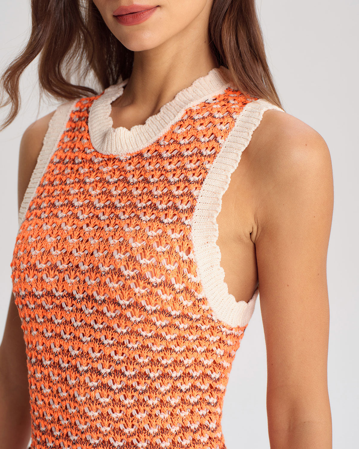 Turuncu Kontrast Yuvarlak Yaka Kazak Elbise