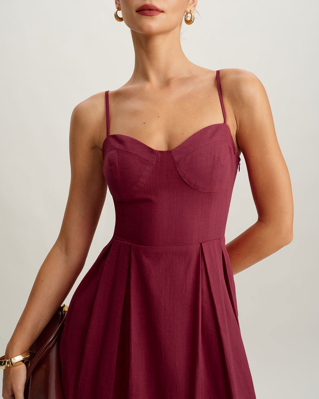 Kırmızı Sweetheart Yaka Slip Maxi Elbise