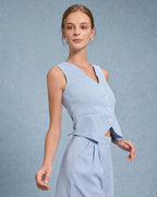 Mavi V Yaka Yelek Şort İki Parça Takım