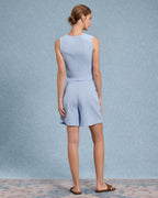 Mavi V Yaka Yelek Şort İki Parça Takım