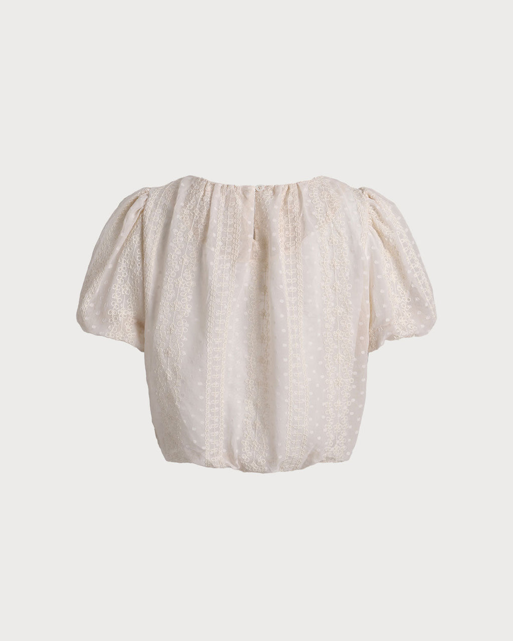 Bej Yuvarlak Yaka Kabarık Kol Tişört