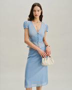 Mavi Derin V Yaka Kısa Kollu Bluz