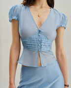 Mavi Derin V Yaka Kısa Kollu Bluz