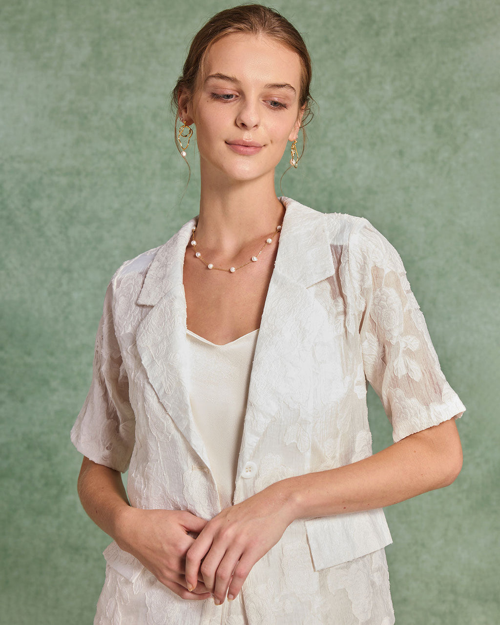 Bej Jakarlı Bluz Şort İki Parça Takım