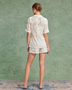 Bej Jakarlı Bluz Şort İki Parça Takım