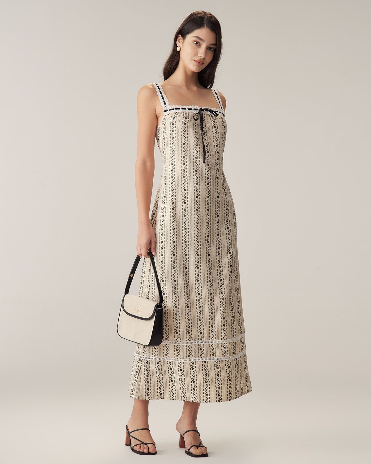 Kayısı Çizgili Slip Maxi Elbise