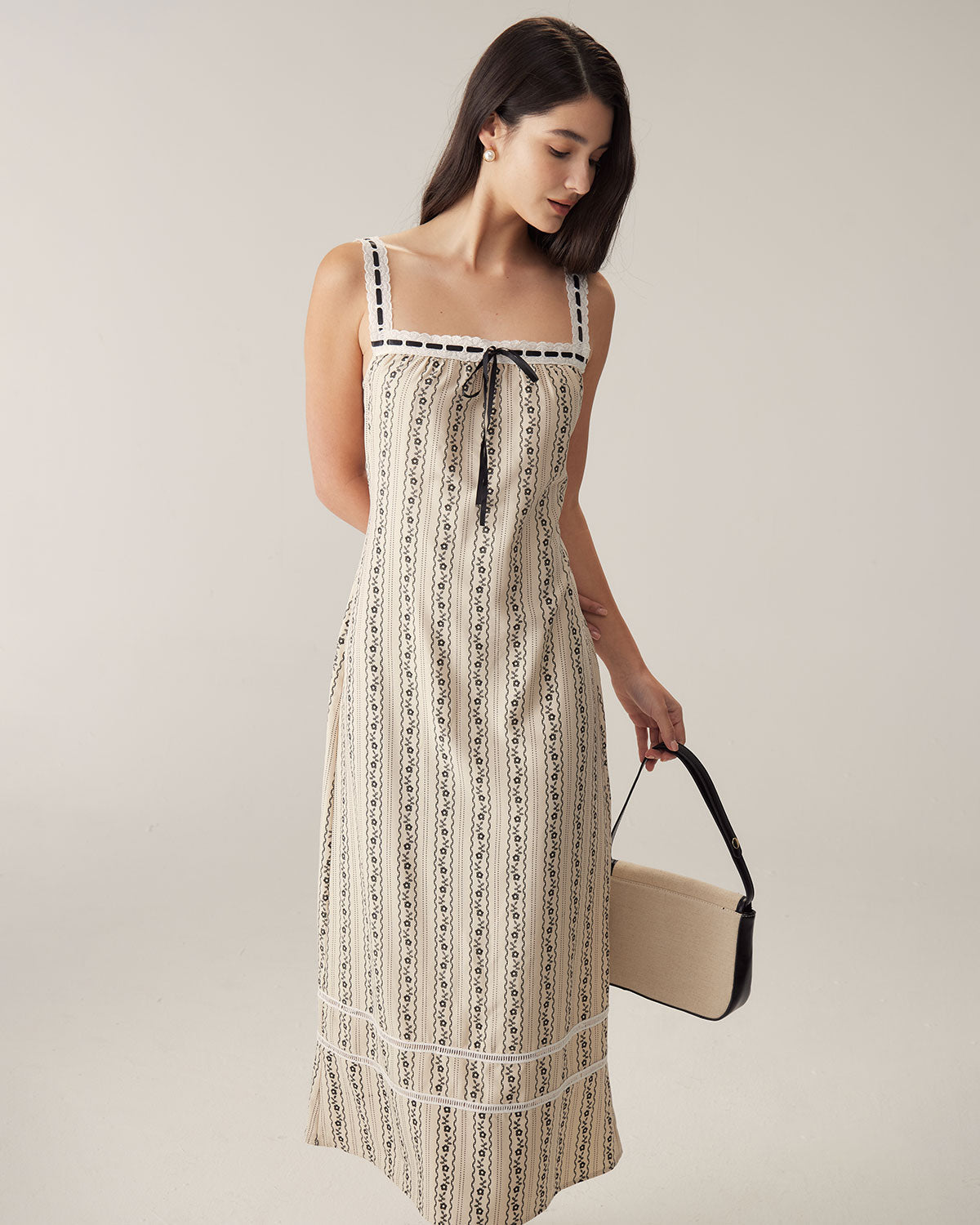 Kayısı Çizgili Slip Maxi Elbise