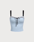 Mavi Kalp Yaka Crop Top