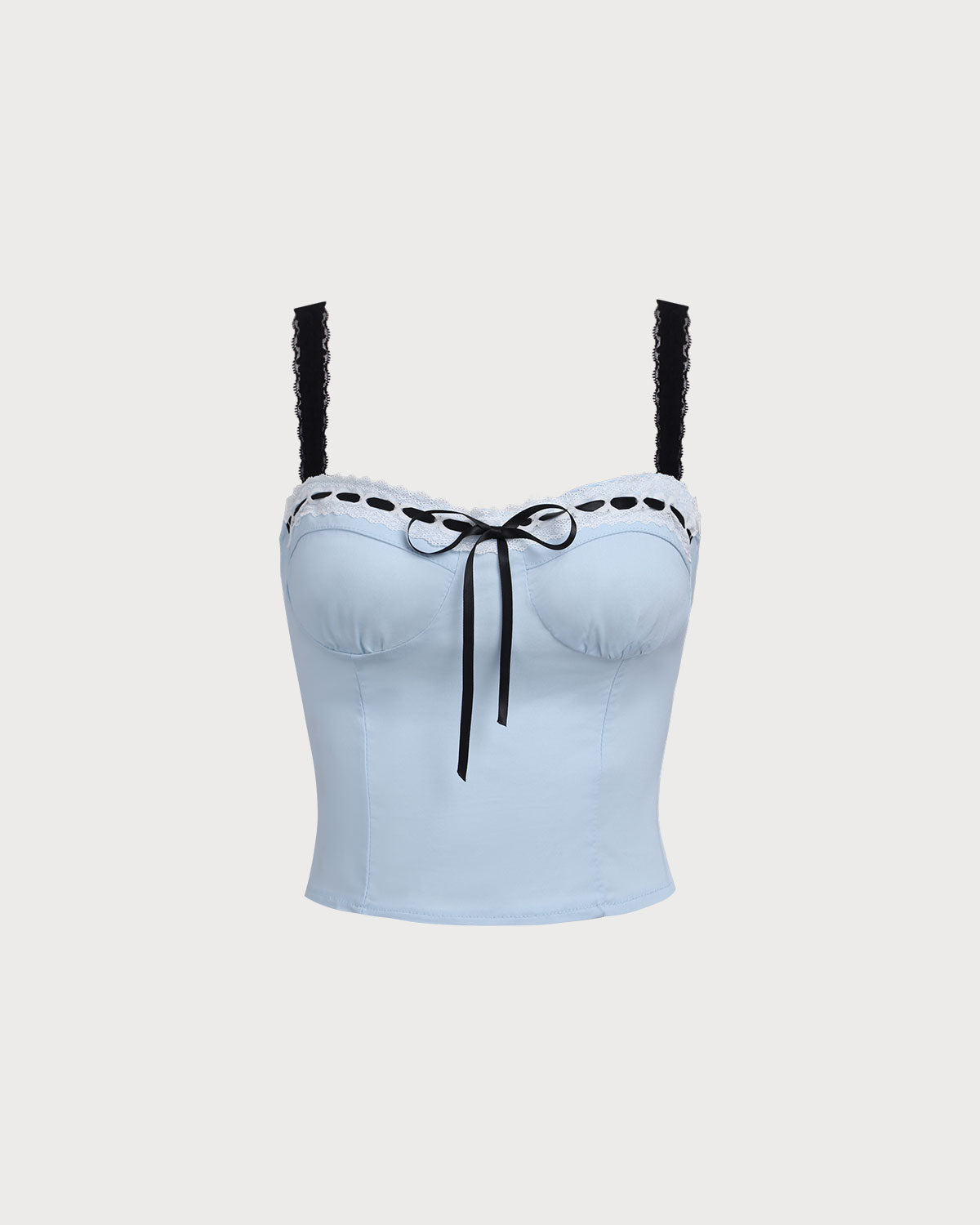 Mavi Kalp Yaka Crop Top