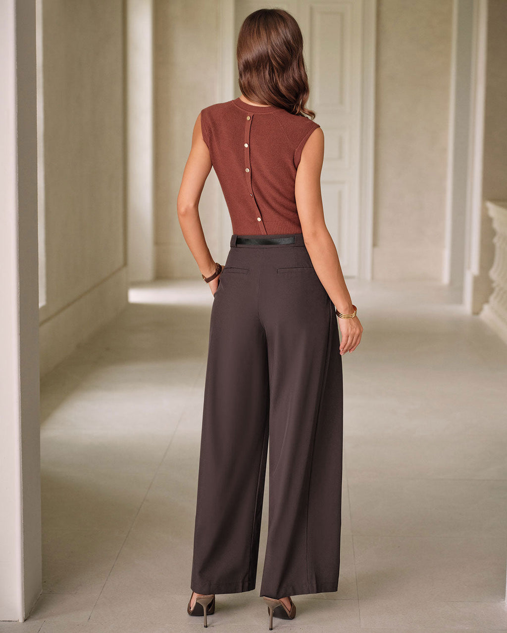 Kahve Rengi Doğal Bel Cepli Günlük Pantolon