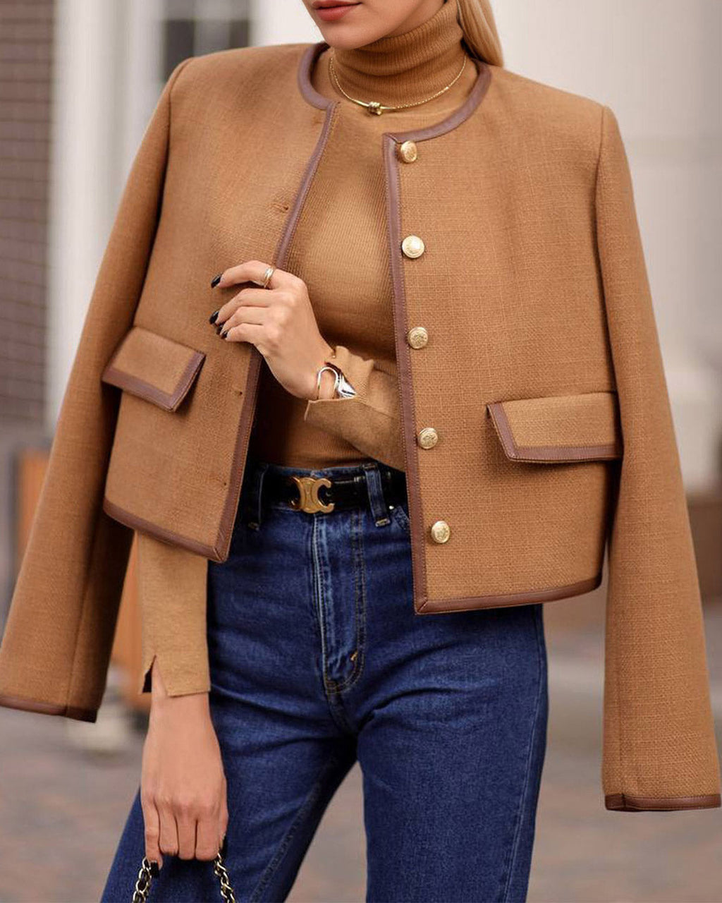 Kahverengi Tek Sıralı Cepli Ceket