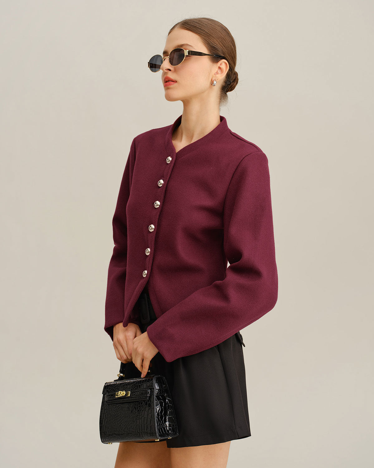 Şarap Kırmızısı Fener Kollu Ceket