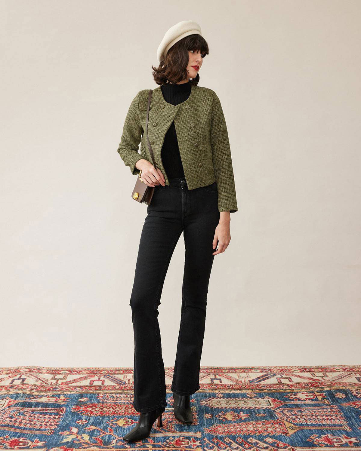 Yeşil Ekose Düğmeli Ceket