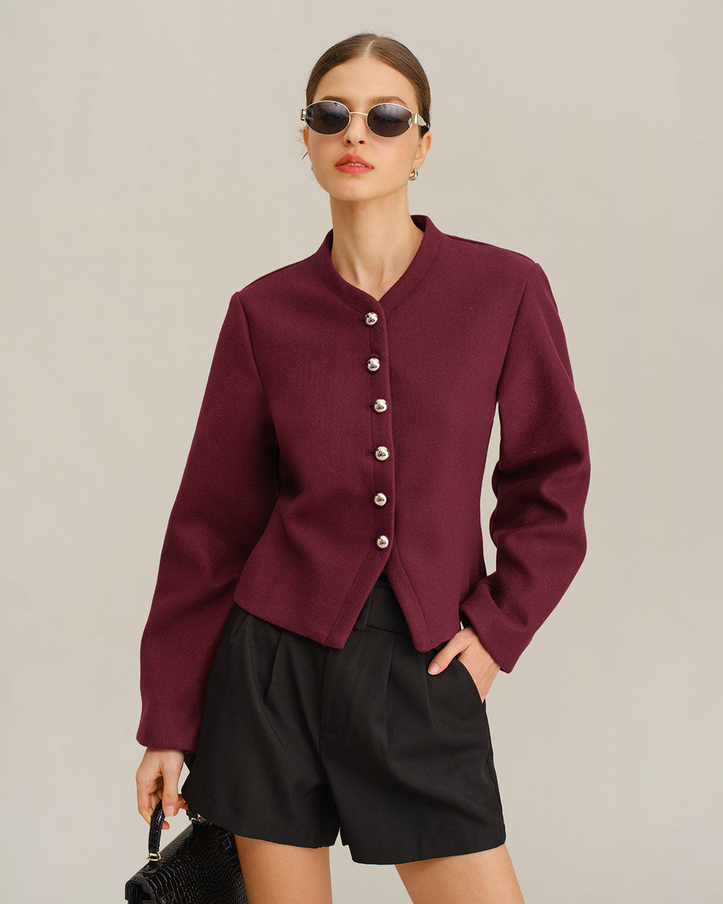 Şarap Kırmızısı Fener Kollu Ceket