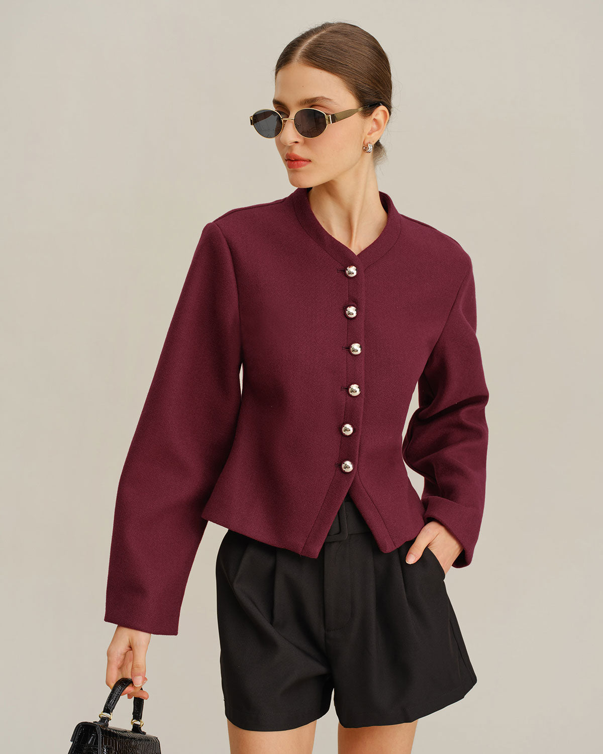 Şarap Kırmızısı Fener Kollu Ceket