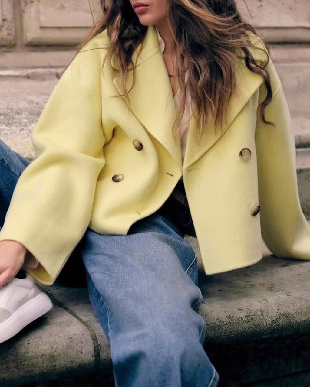 Sarı Çift Sıralı Cepli Ceket