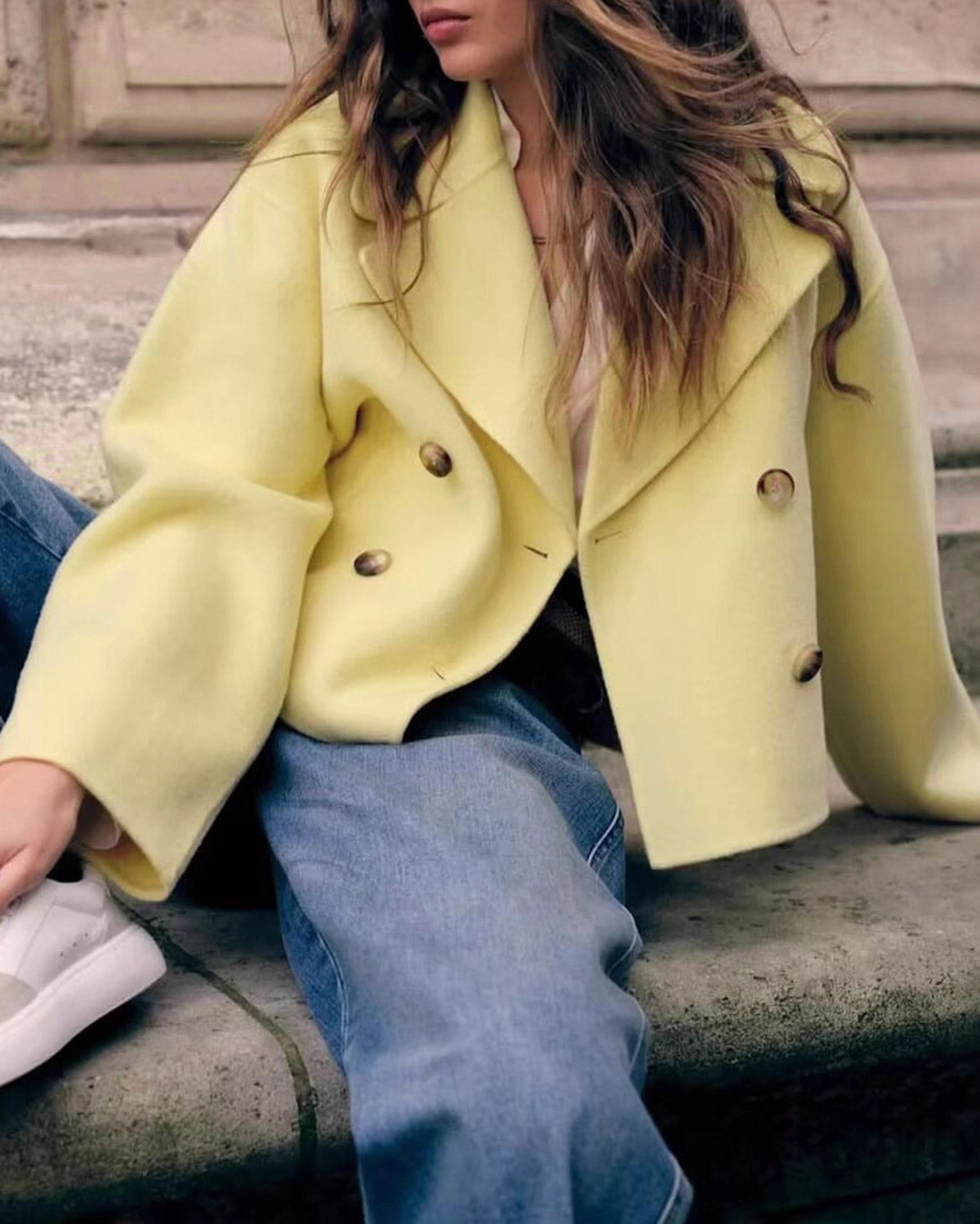 Sarı Çift Sıralı Cepli Ceket