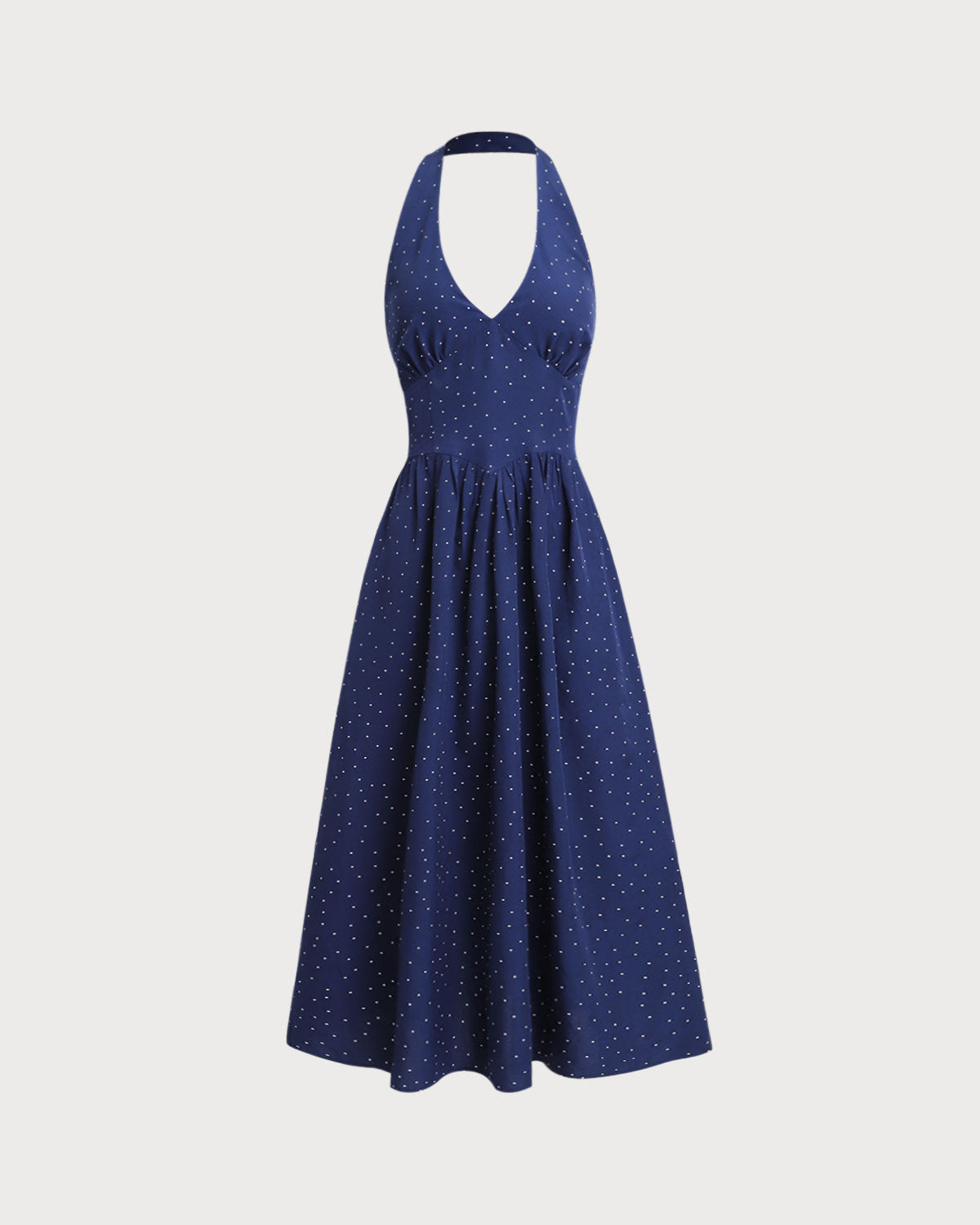 Mavi Polka Dot Askılı Maksi Elbise