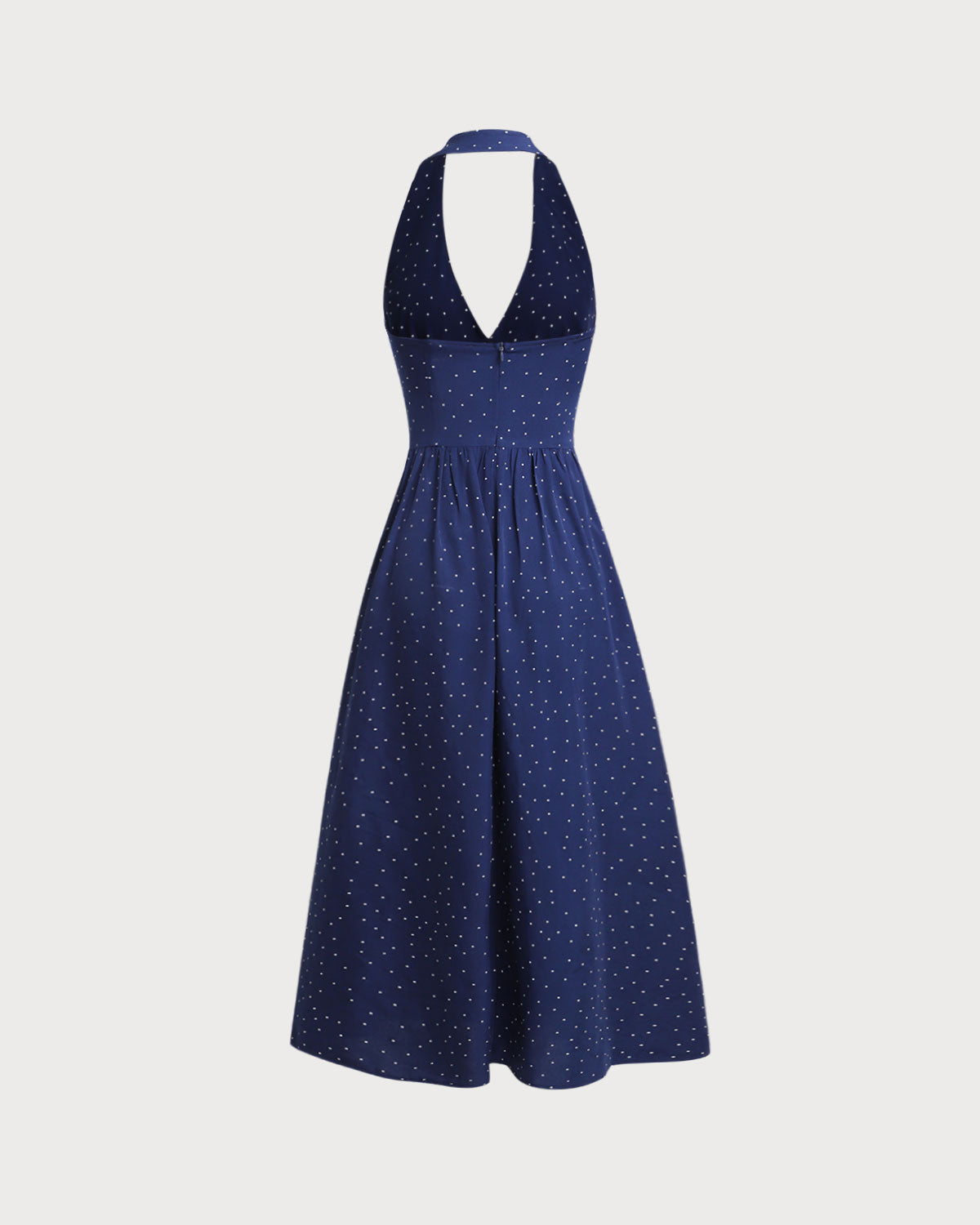 Mavi Polka Dot Askılı Maksi Elbise