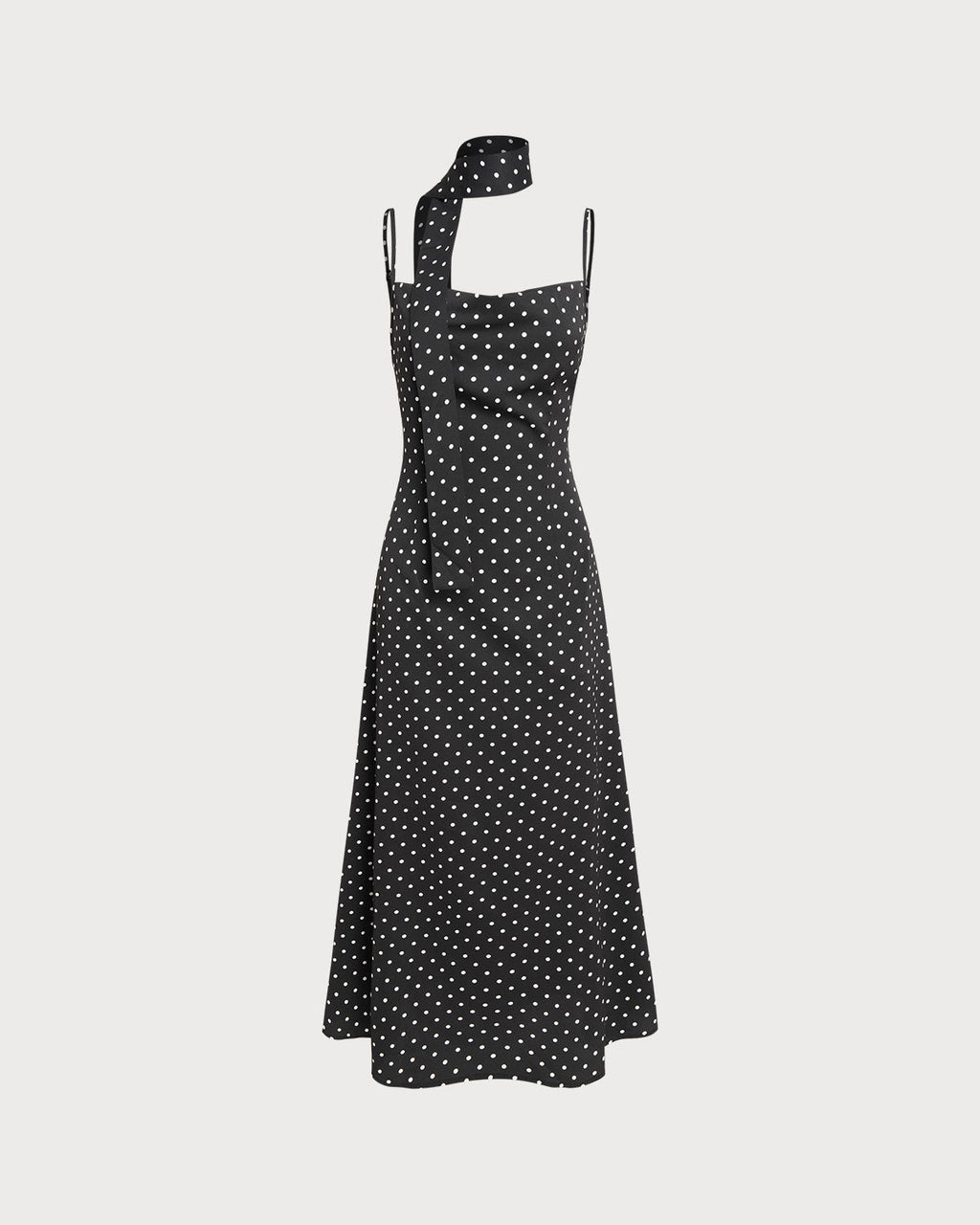 Siyah Polka Dot Kapüşonlu Slip Maxi Elbise
