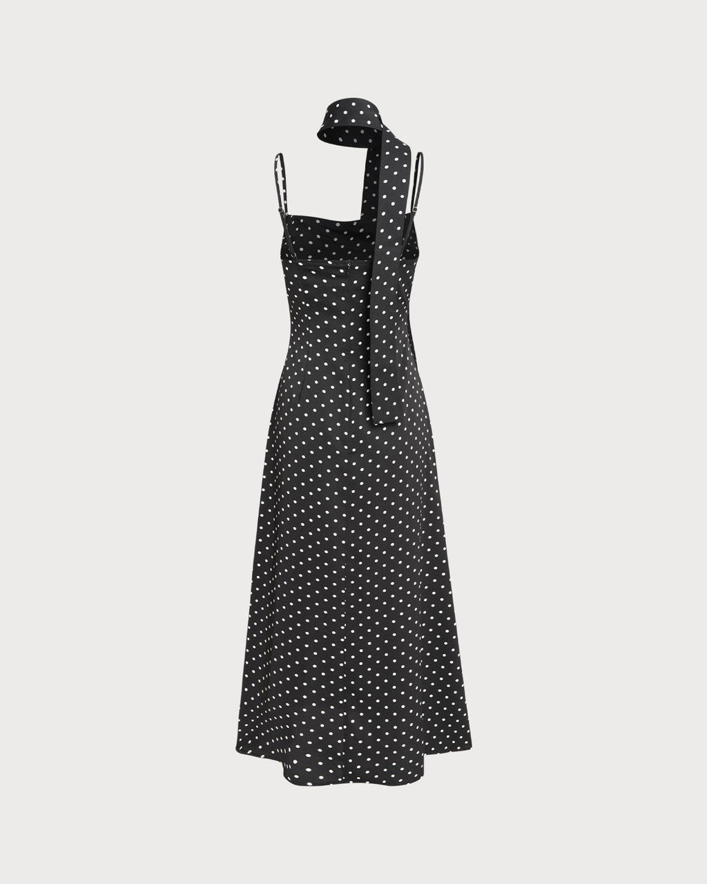 Siyah Polka Dot Kapüşonlu Slip Maxi Elbise