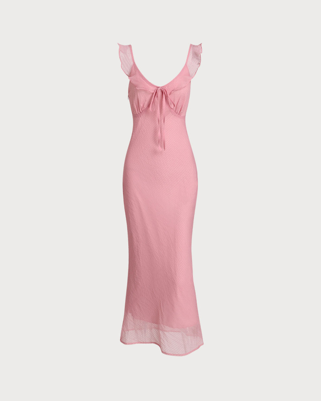 Pembe Çiçekli Volanlı Askılı Maksi Elbise