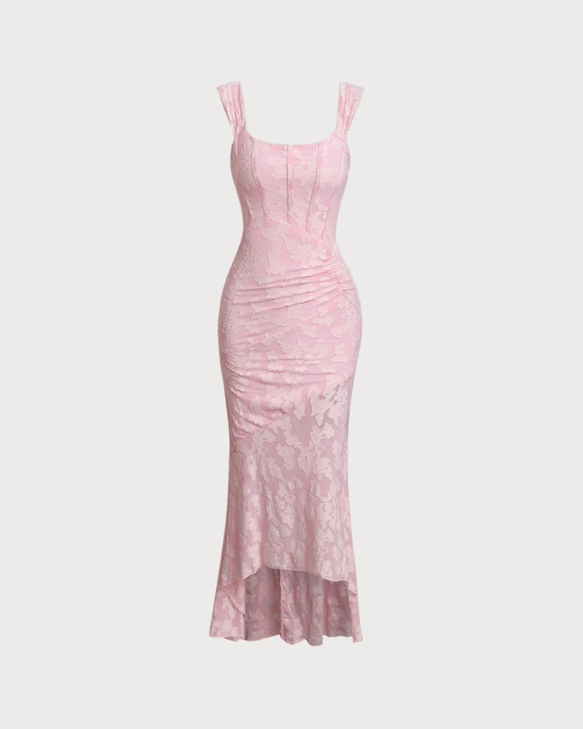 Pembe Jakarlı Vücuda Oturan Slip Maksi Elbise