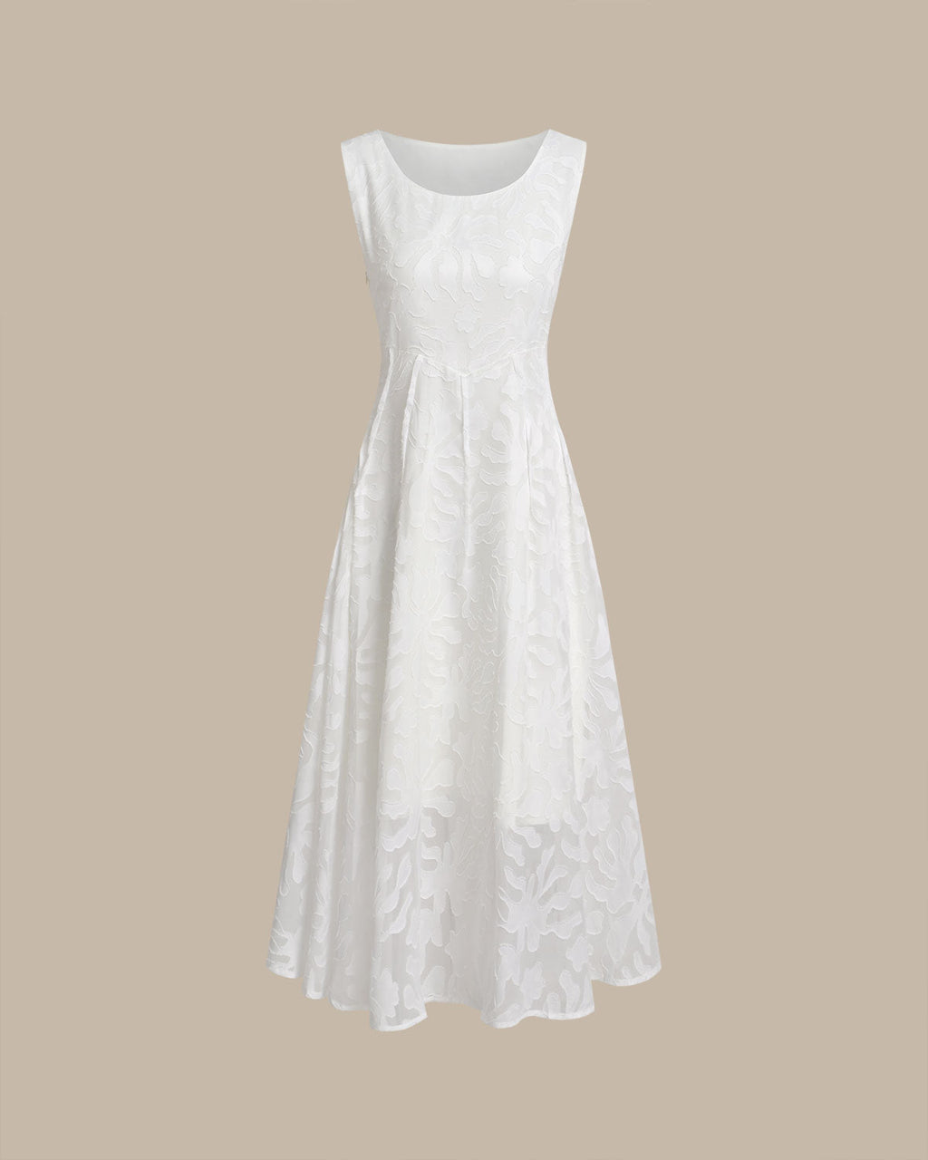 Kayısı U Yaka Jakarlı Kolsuz Midi Elbise