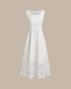 Kayısı U Yaka Jakarlı Kolsuz Midi Elbise