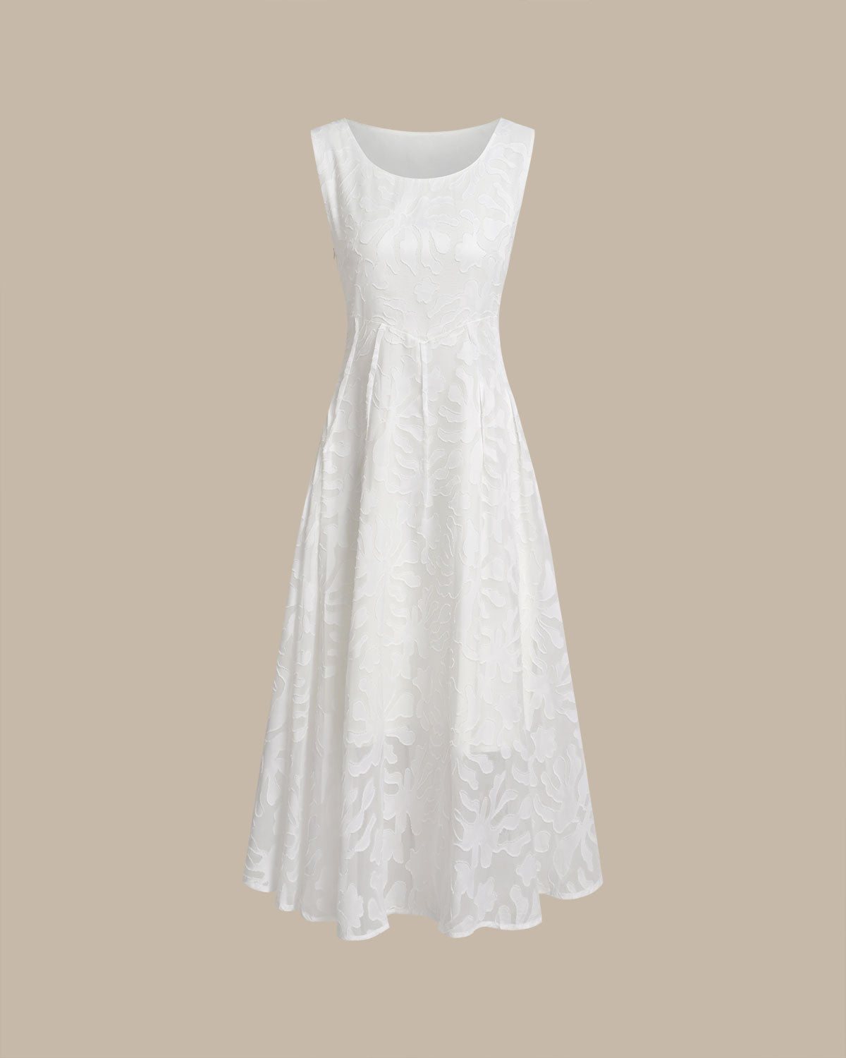 Kayısı U Yaka Jakarlı Kolsuz Midi Elbise