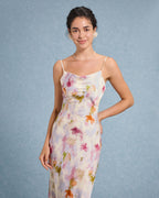 Pembe Çiçekli Denizkızı Slip Midi Elbise