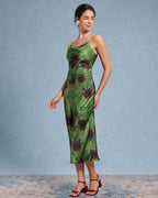 Yeşil Çiçekli Slip Midi Elbise