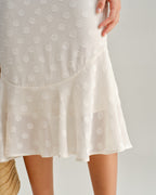 Bej Puantiyeli V Yaka Midi Elbise