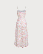 Pembe Çiçekli Drapeli Slip Midi Elbise