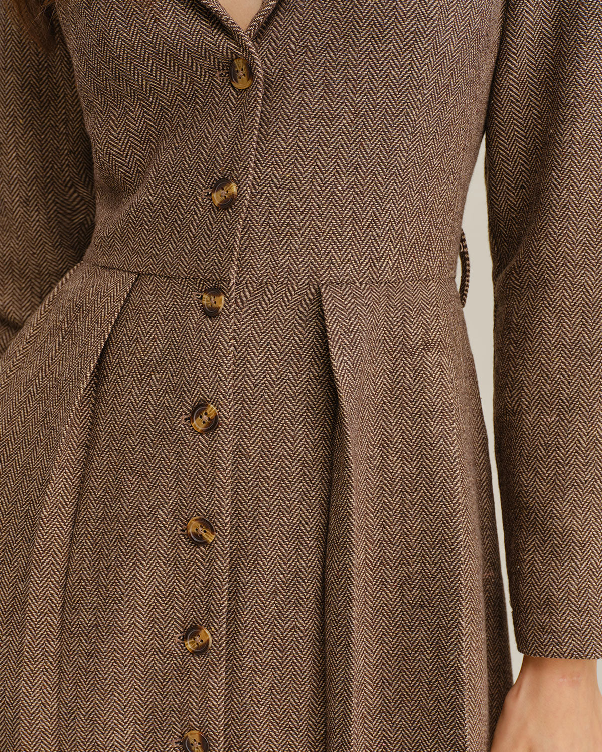 Kahverengi A-Line Pileli Midi Elbise